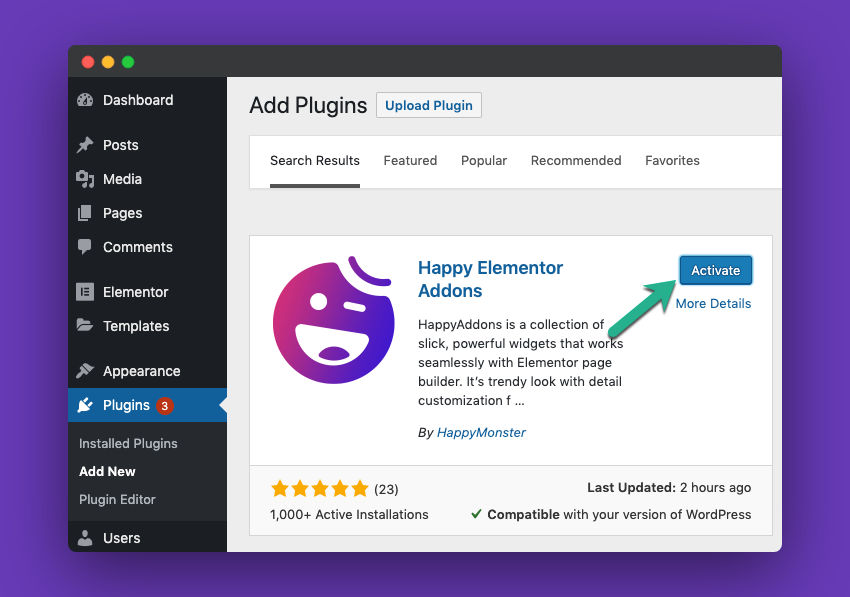 Installation 2 Activate Happy Addons for elementor
