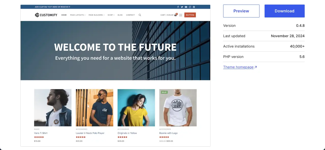 15 Best Themes for Elementor Websites 13 Customify WordPress theme for Elementor