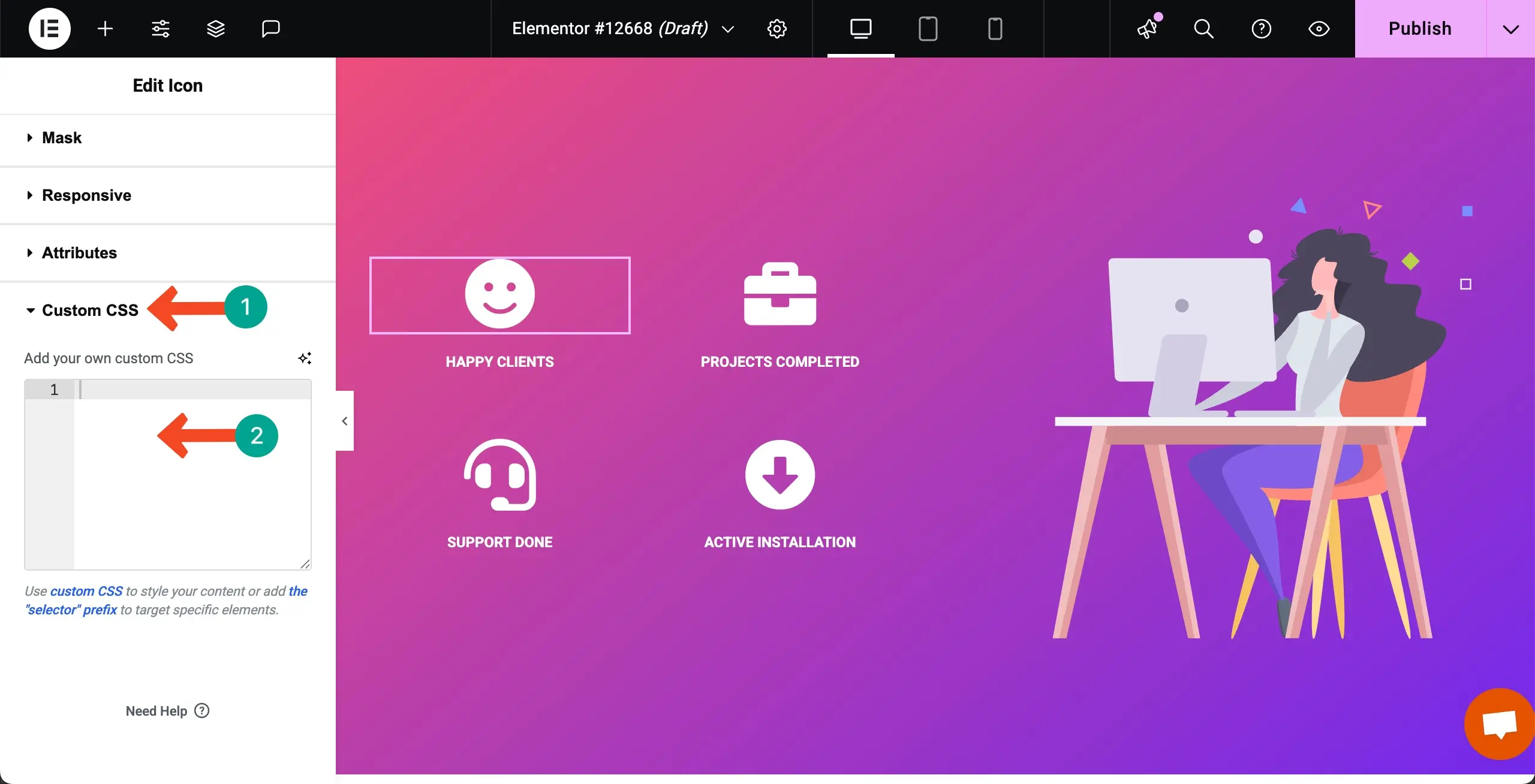 Expand the Custom CSS section