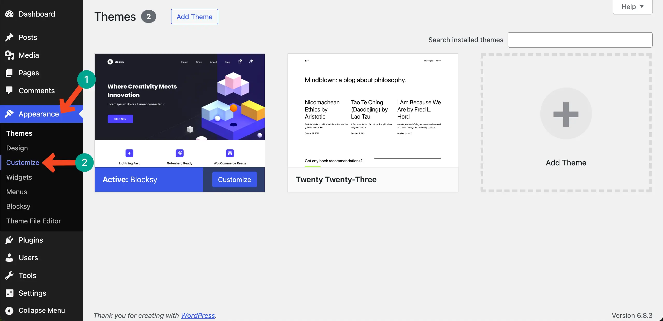 Go to the Theme Customizer Option