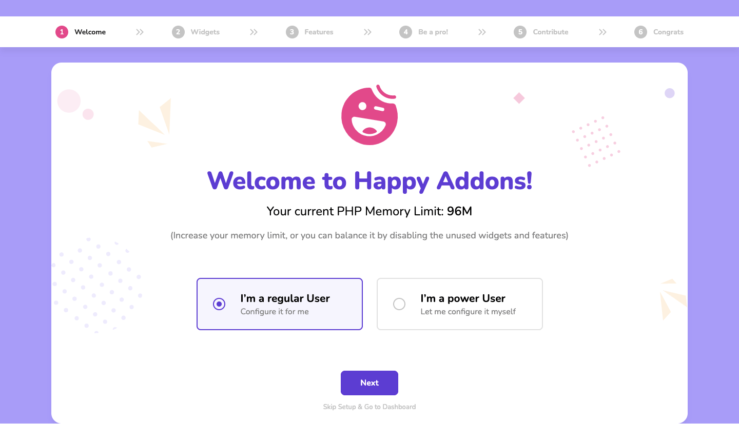 Installation 3 Welcome Happy Addons