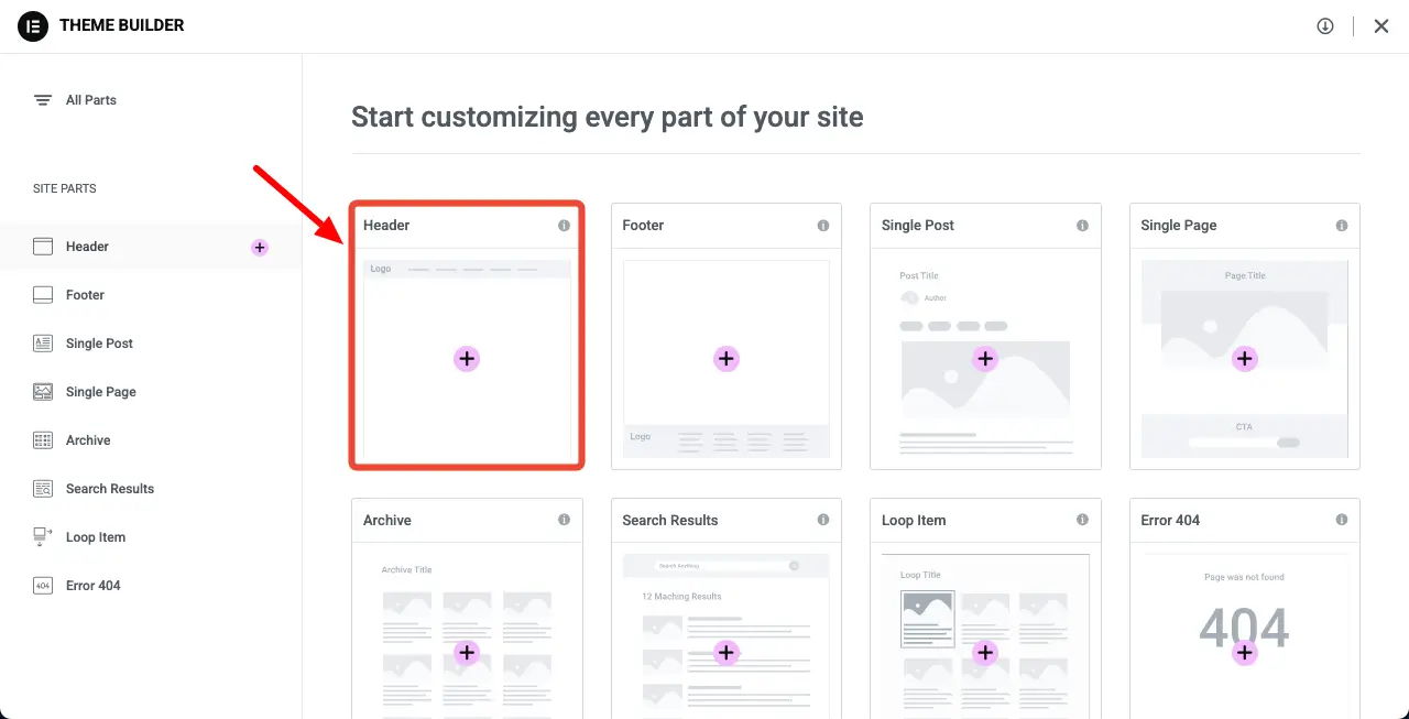 How to Create a Sticky Header Using Elementor 3 Select the Header option