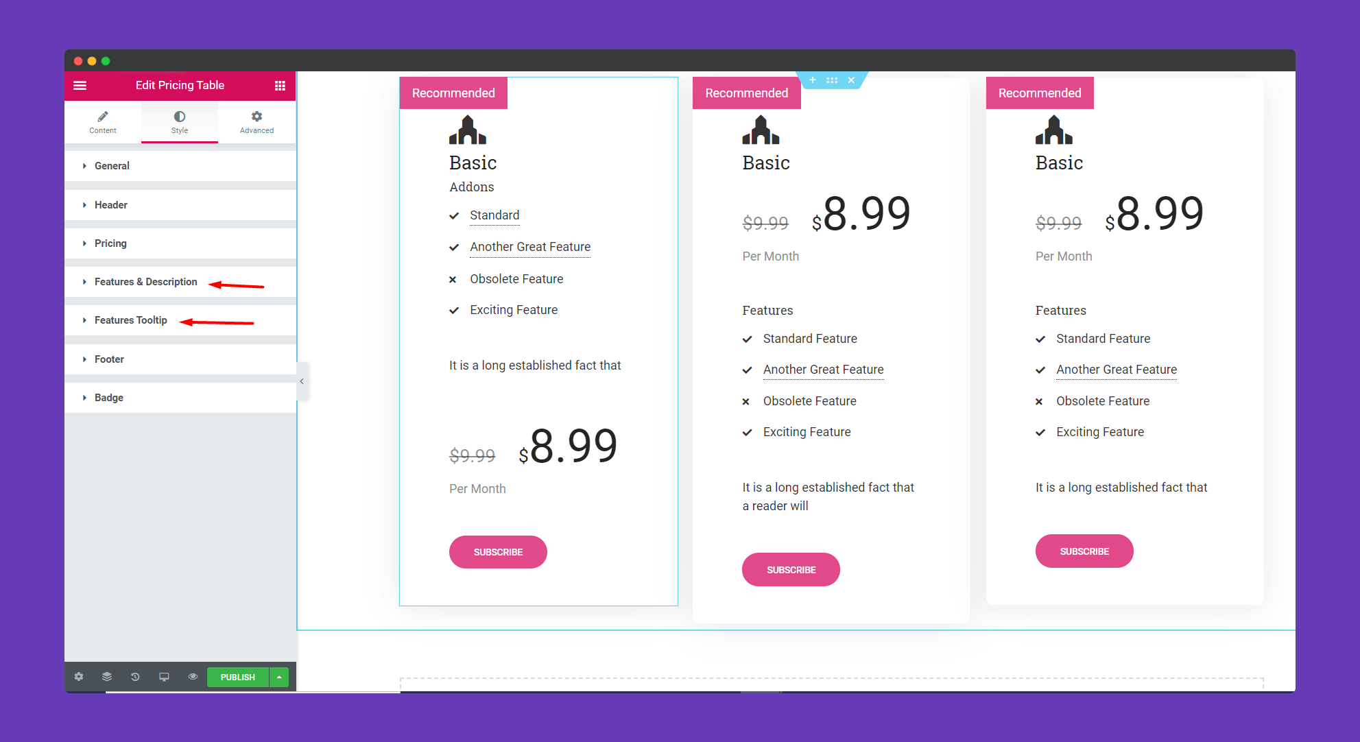 Pricing Table 4 ss4 4