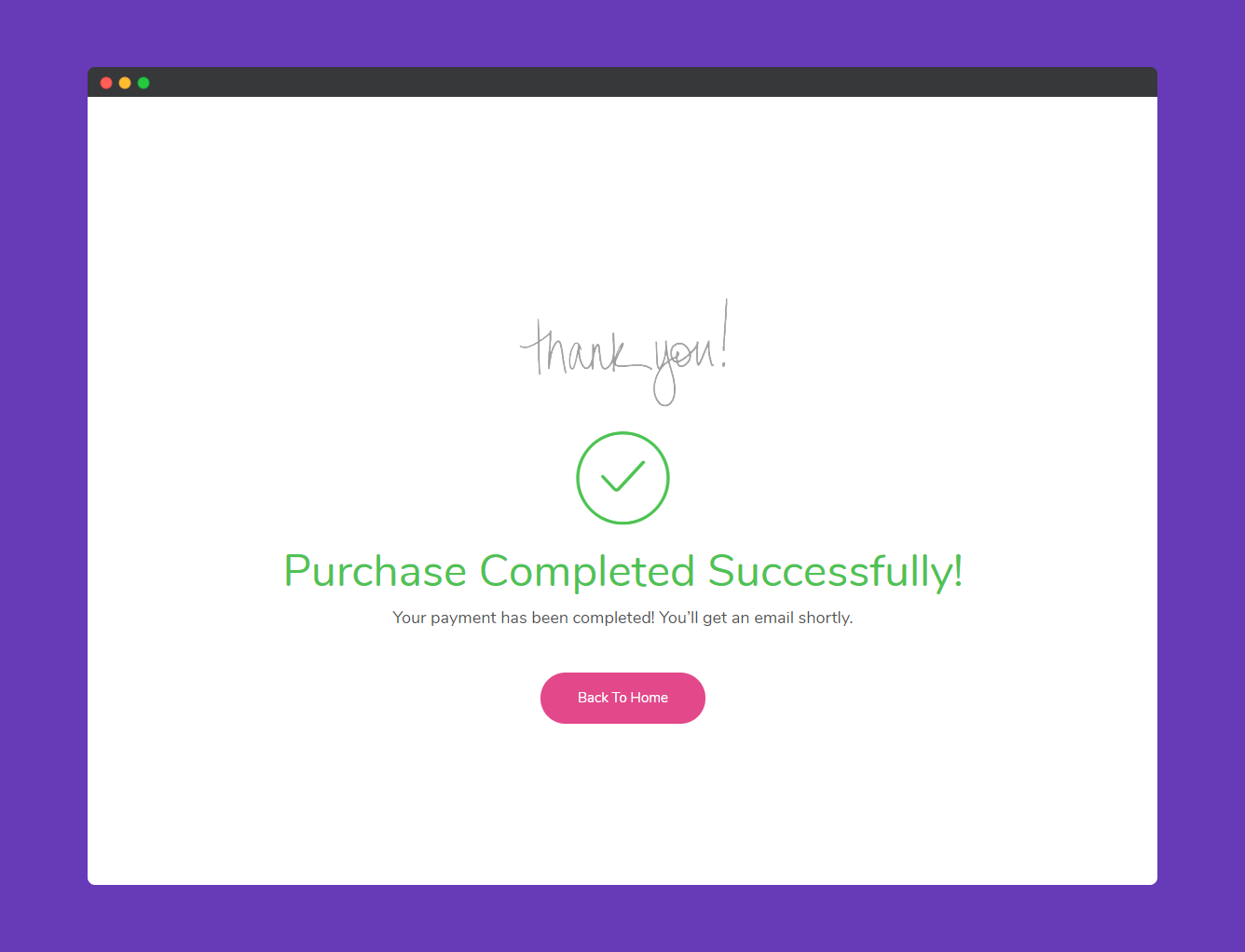 Purchase Process 5 Thank you page