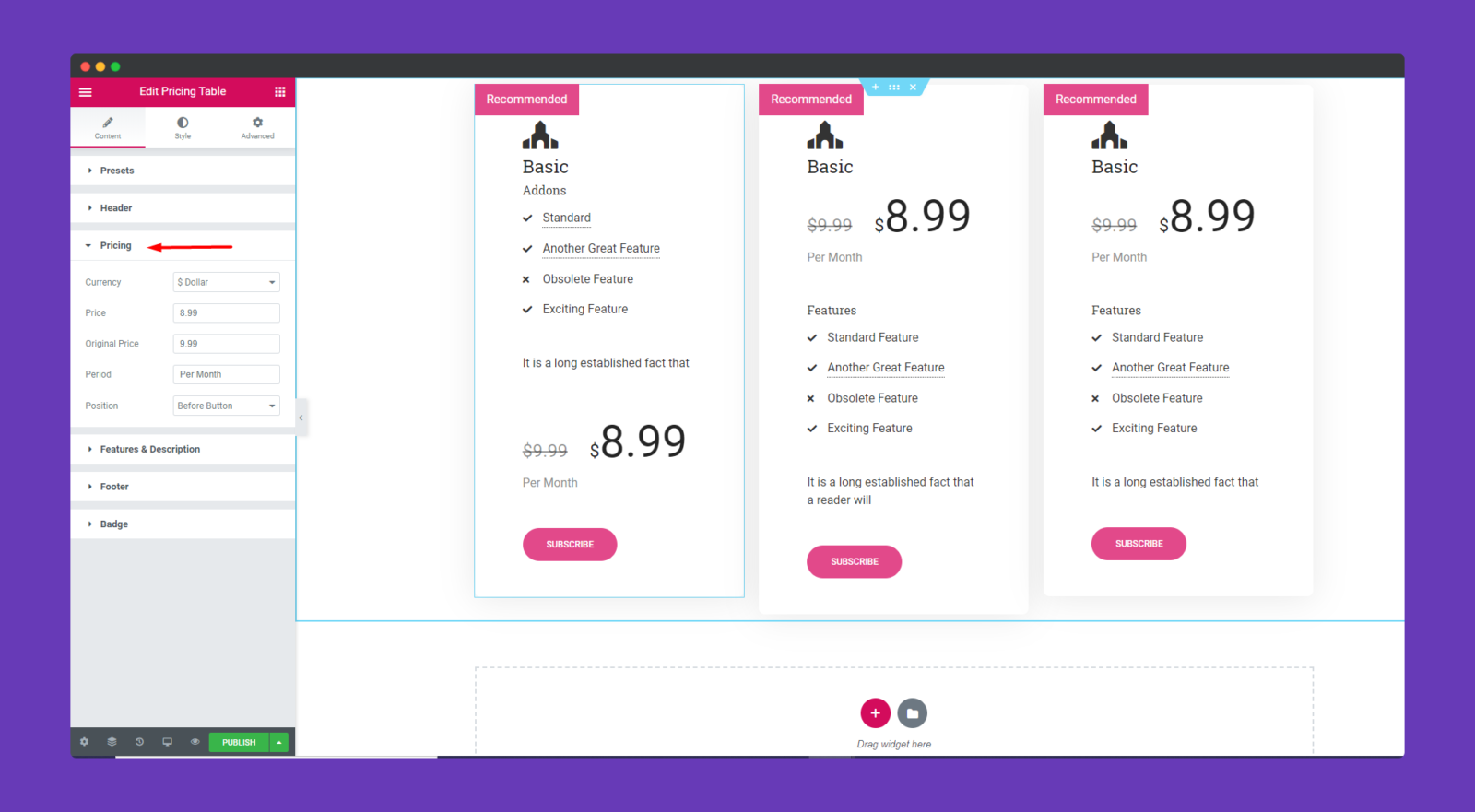 Pricing Table 5 ss8 3