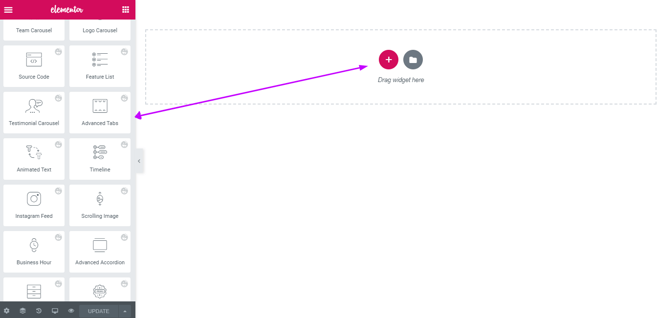 How to Create Tabbed Content in Elementor with Happy Addons 1 Drag and drop tabbed content