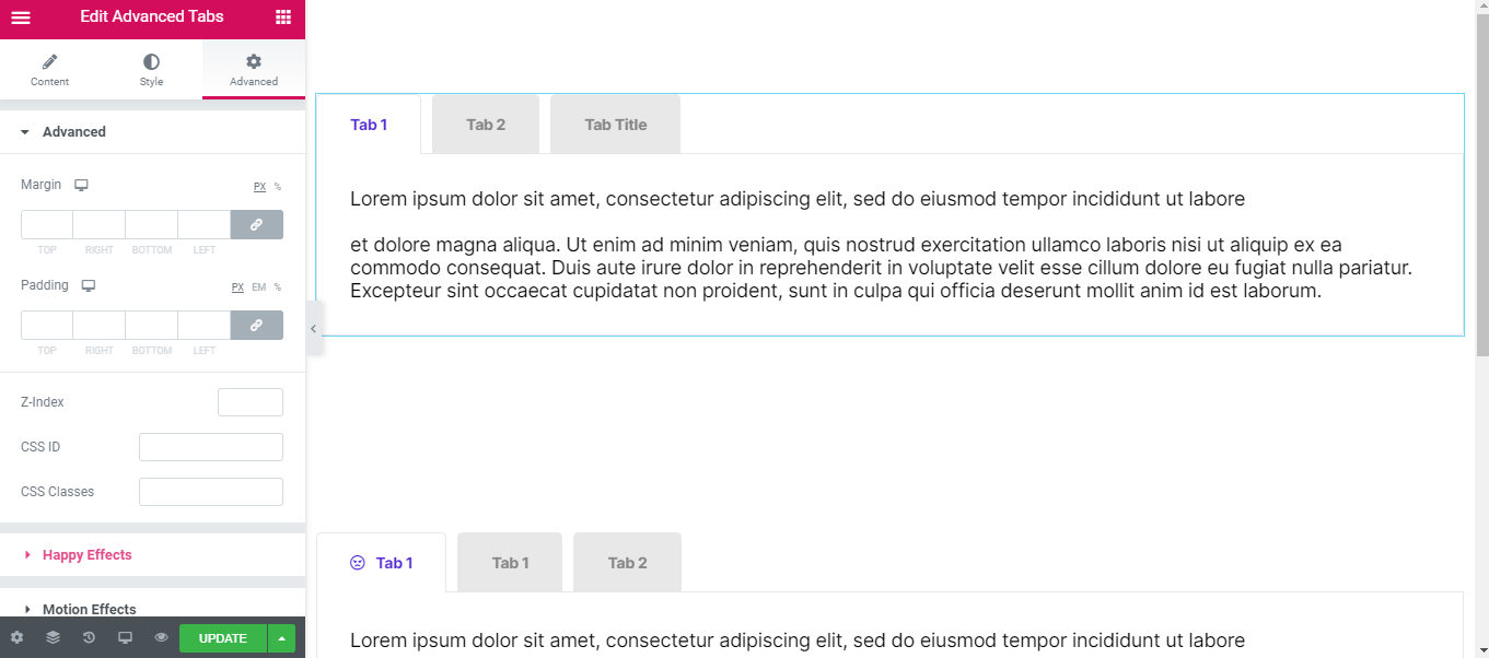 How to Create Tabbed Content in Elementor with Happy Addons 9 Happy effects on tabbed content
