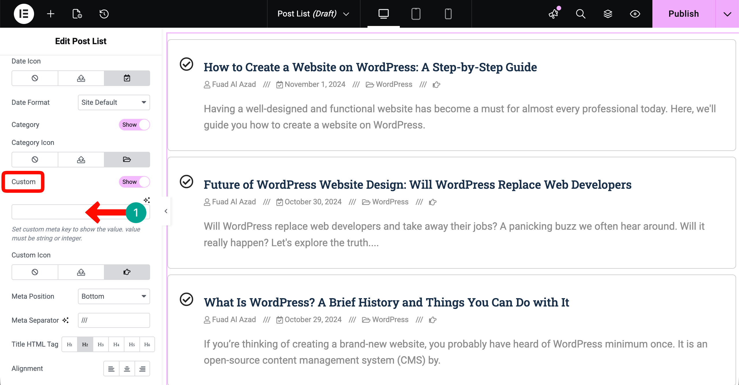 Post List 14 Start configuring the Custom Field