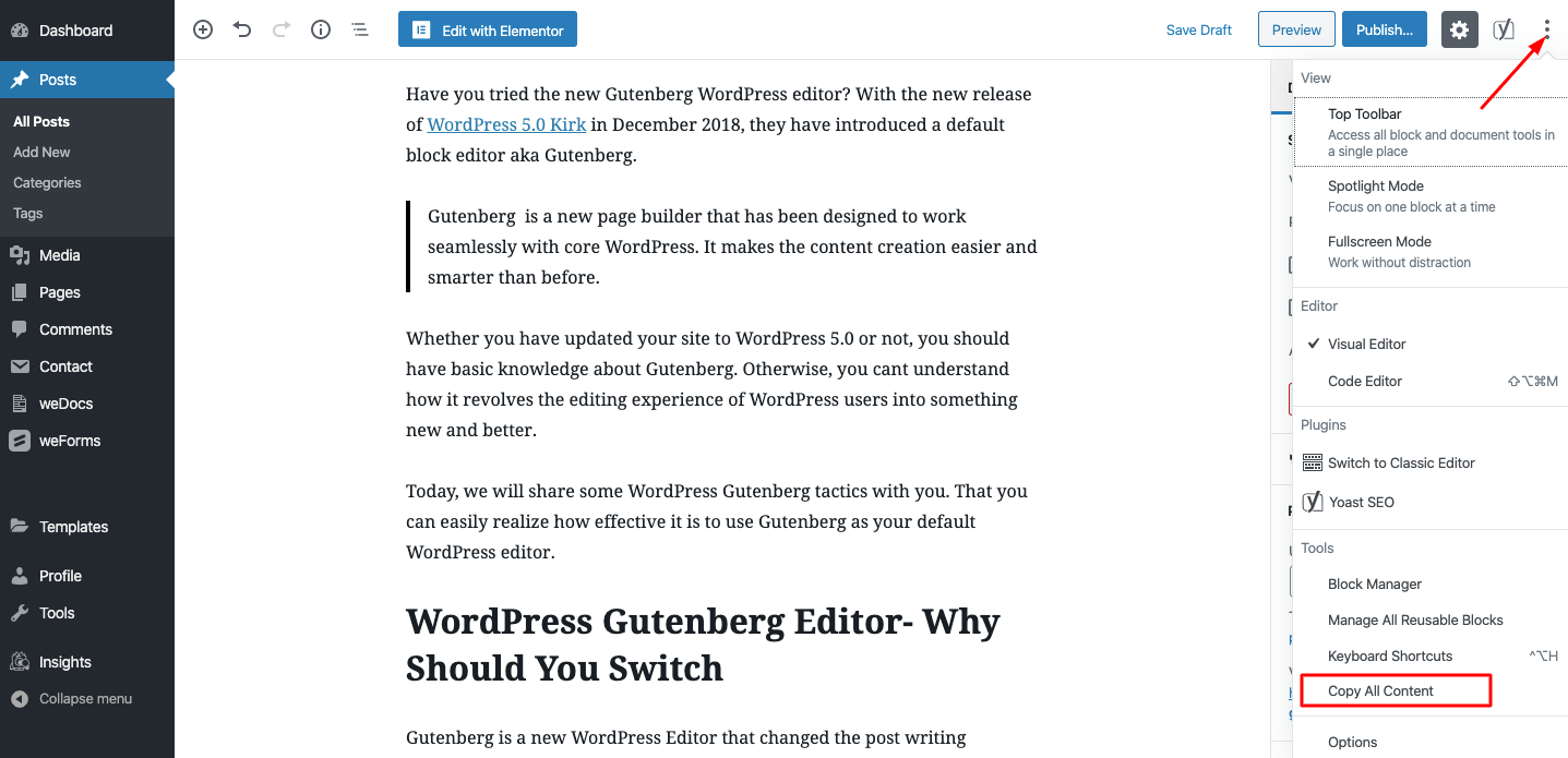 13+ Quick Gutenberg WordPress Tips To Speedup Your Workflow 6 copy-content