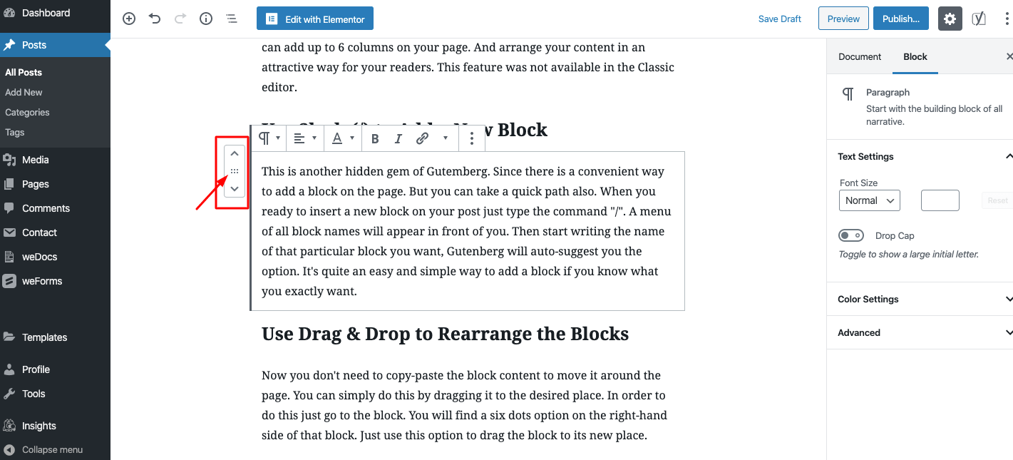 13+ Quick Gutenberg WordPress Tips To Speedup Your Workflow 8 Rearrange the Blocks
