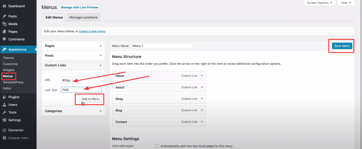 How to Add Anchor Links in Elementor (Step by Step Guide) 8 Add custom like to menu