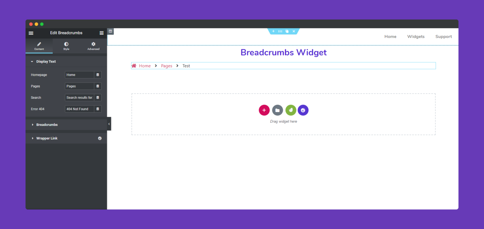 Breadcrumbs 2 options of Breadcrumbs Widget