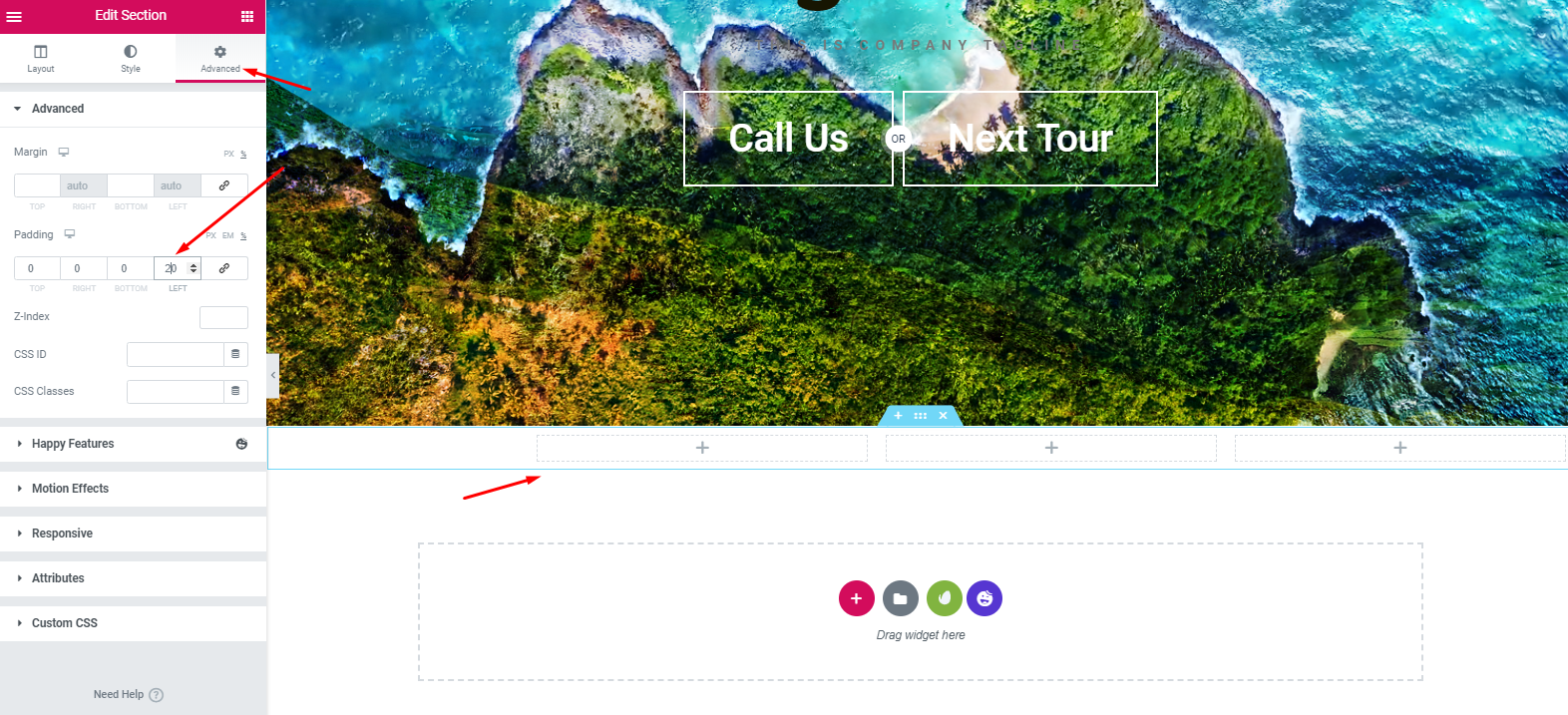 How To Create a Travel Website with WordPress and Elementor In Under an Hour 16 How to add a section in Elementor