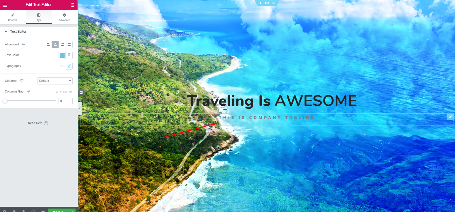 How To Create a Travel Website with WordPress and Elementor In Under an Hour 11 How to use text editor