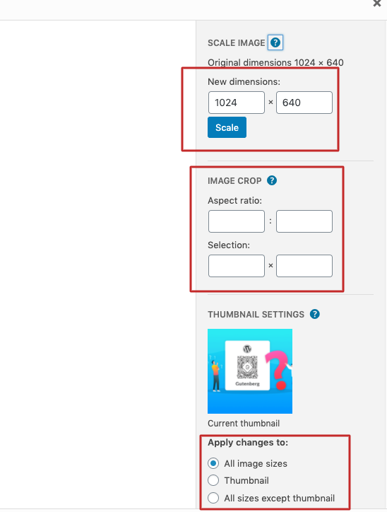 Answers to Frequently Asked Questions (FAQ) on Gutenberg Block Editor 13 edit image ratio