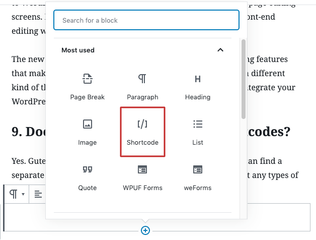 Answers to Frequently Asked Questions (FAQ) on Gutenberg Block Editor 15 shortcode one