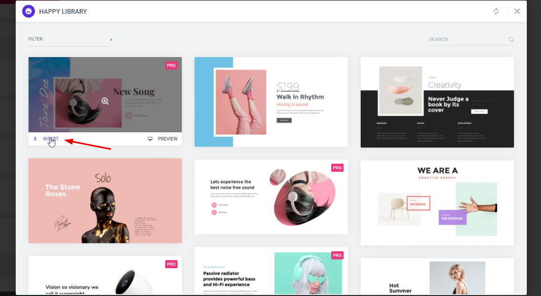 Introducing How to Use Templates: 400+ Happy Templates Available 18 Insert template from HappyAddons Library