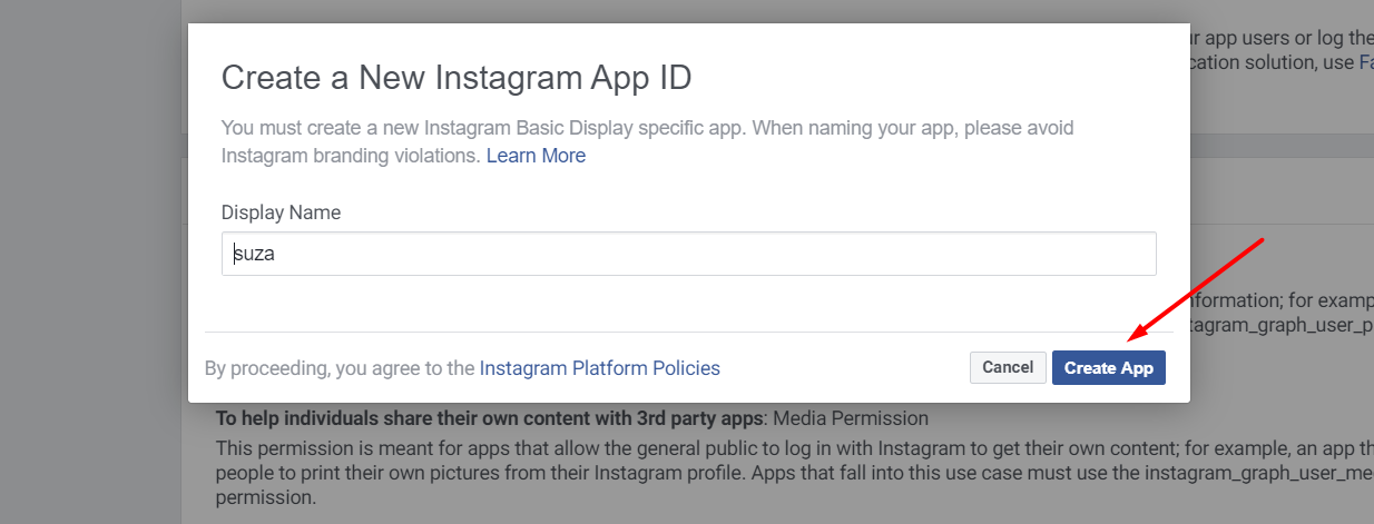 How to Generate Instagram Access Token 11 Click Create App Button