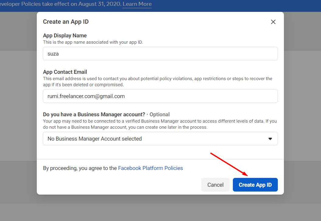 How to Generate Instagram Access Token 4 Click Create App ID Button
