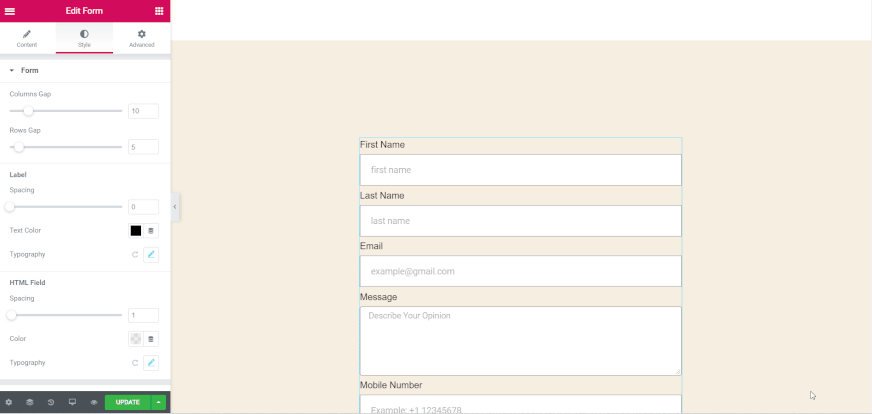 The Ultimate Guide To Creating An Elementor Contact Form 9 Step 7: Set the Styling of Your Elementor Contact Form