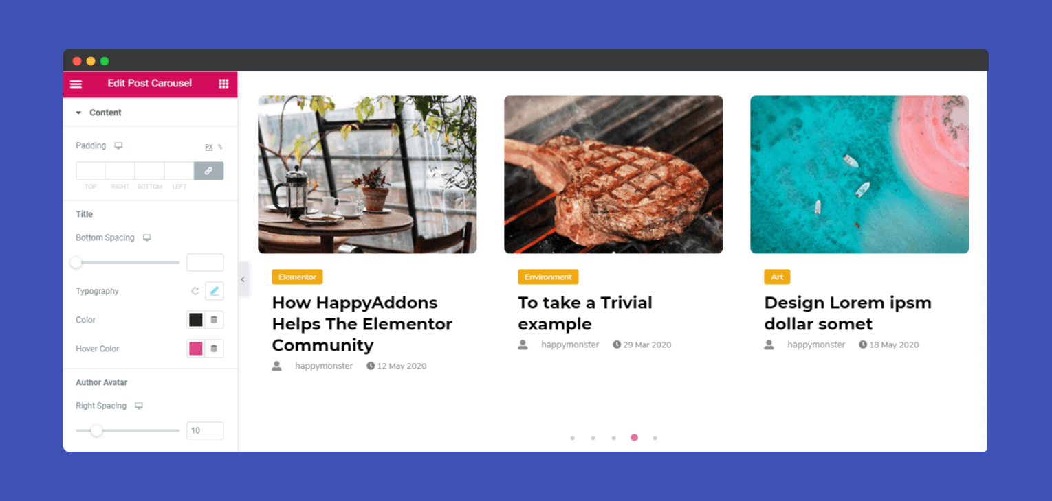 Post Carousel Widget 9 edit carousel content