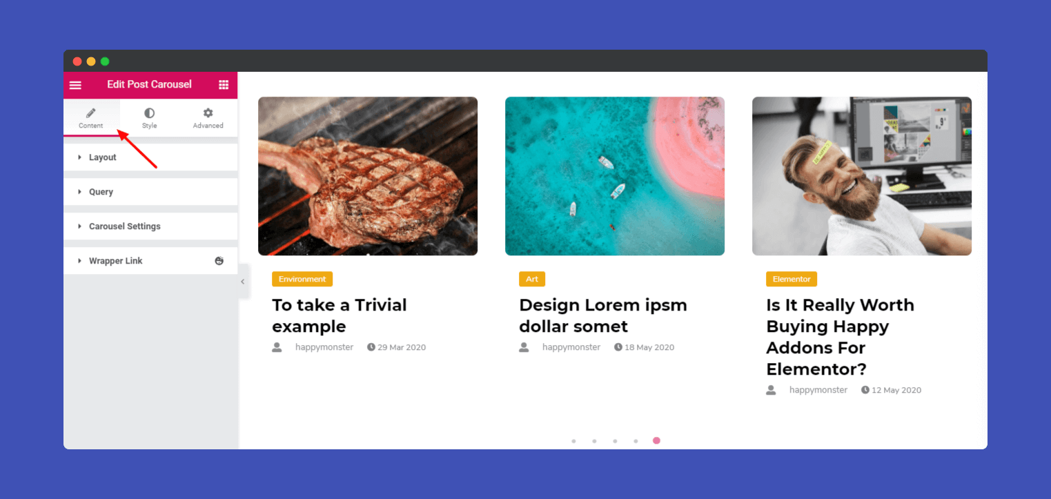 Post Carousel Widget 2 post carousel content section