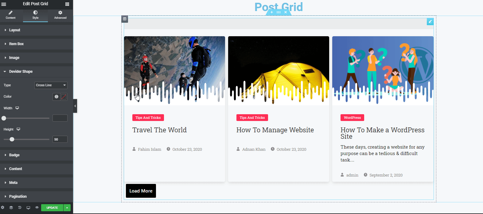 Post Grid Widget 20 Divide Shape feature