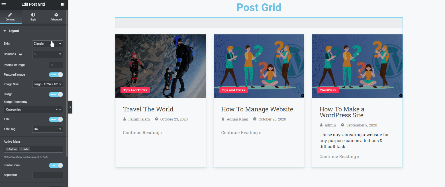 Post Grid Widget 3 Post grid styles