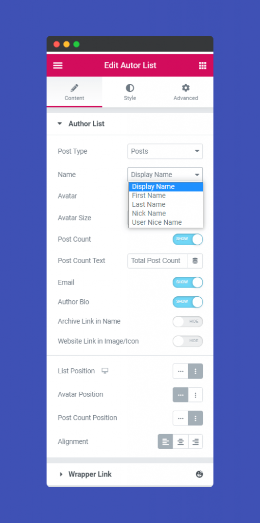 Author List 4 avatar name
