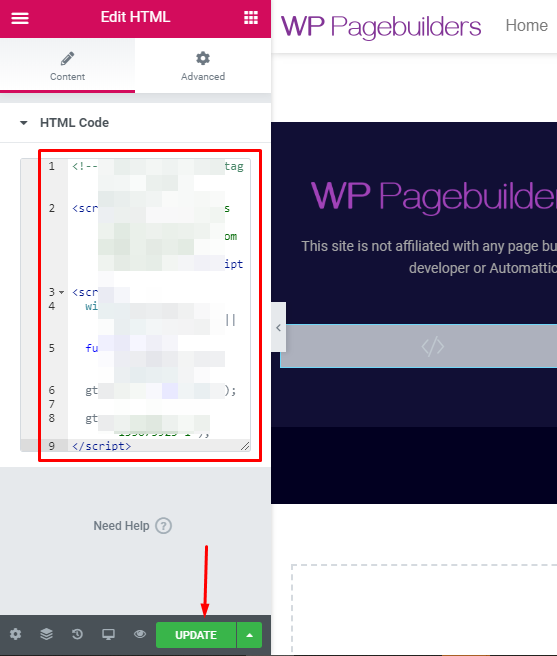 How to Add Google Analytics in Elementor - The Simple Way 7 Add HTML code to Elementor HTML widget