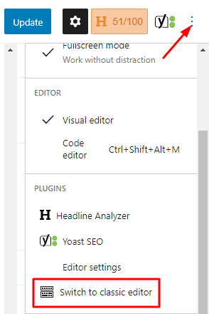 Answers to Frequently Asked Questions (FAQ) on Gutenberg Block Editor 22 switch to classic editor