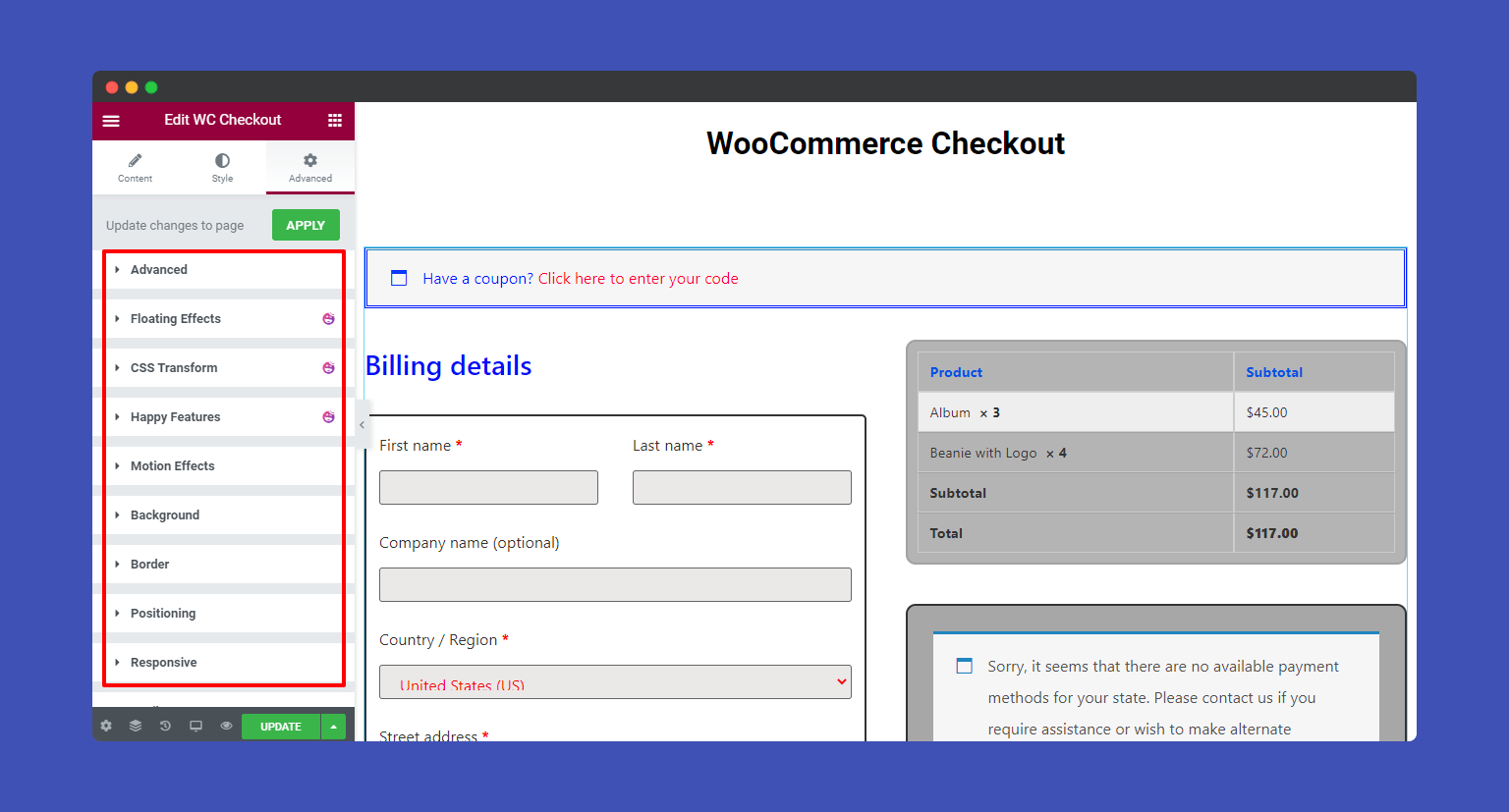WooCommerce Checkout 16 Advanced options