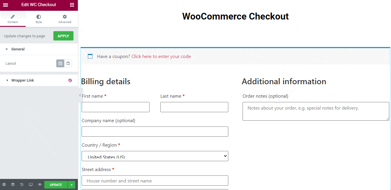 WooCommerce Checkout 3 Edit the general content of Checkout widget
