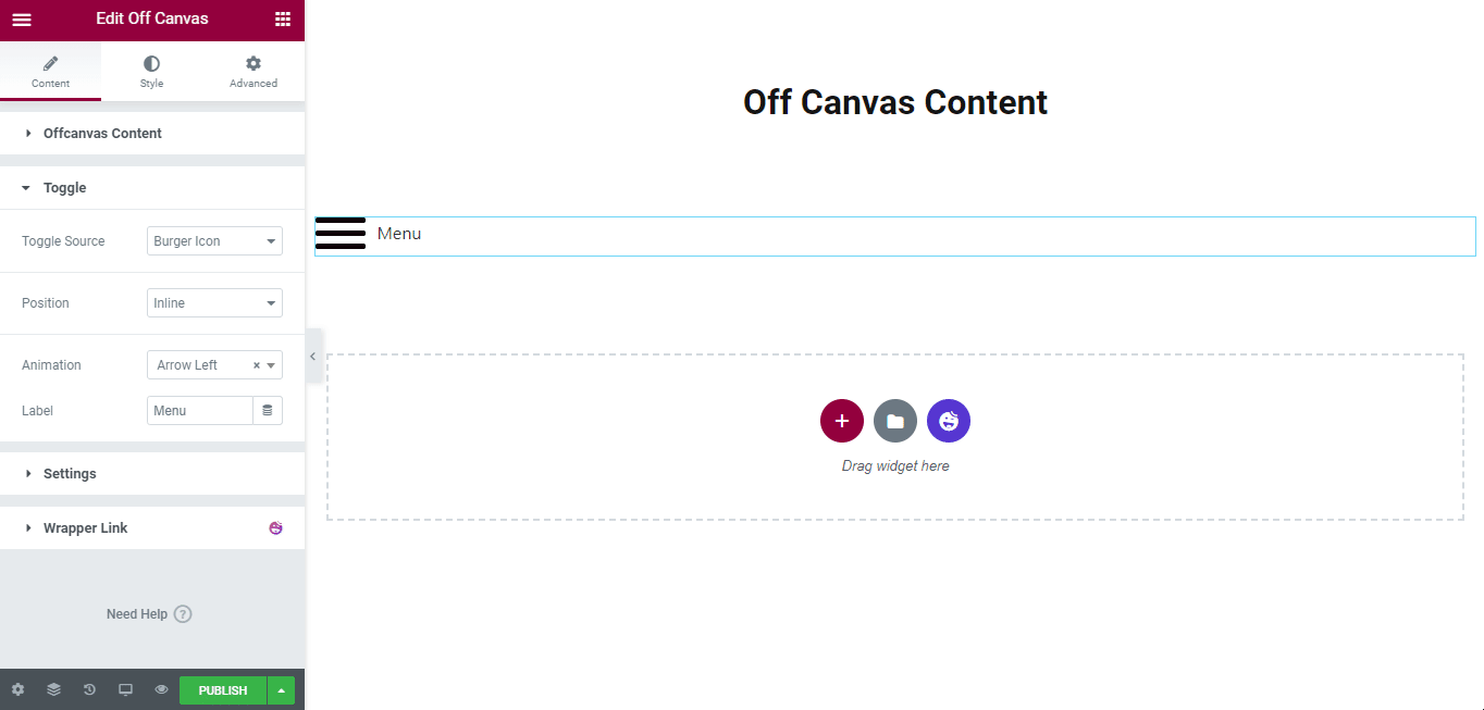 Off Canvas Content 4 Edit toggle content