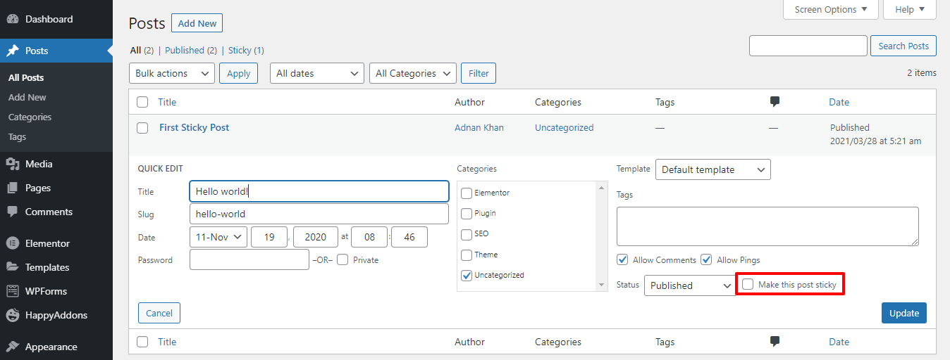 How to Make WordPress Sticky Posts with Ease 10 Find the old post to sticky