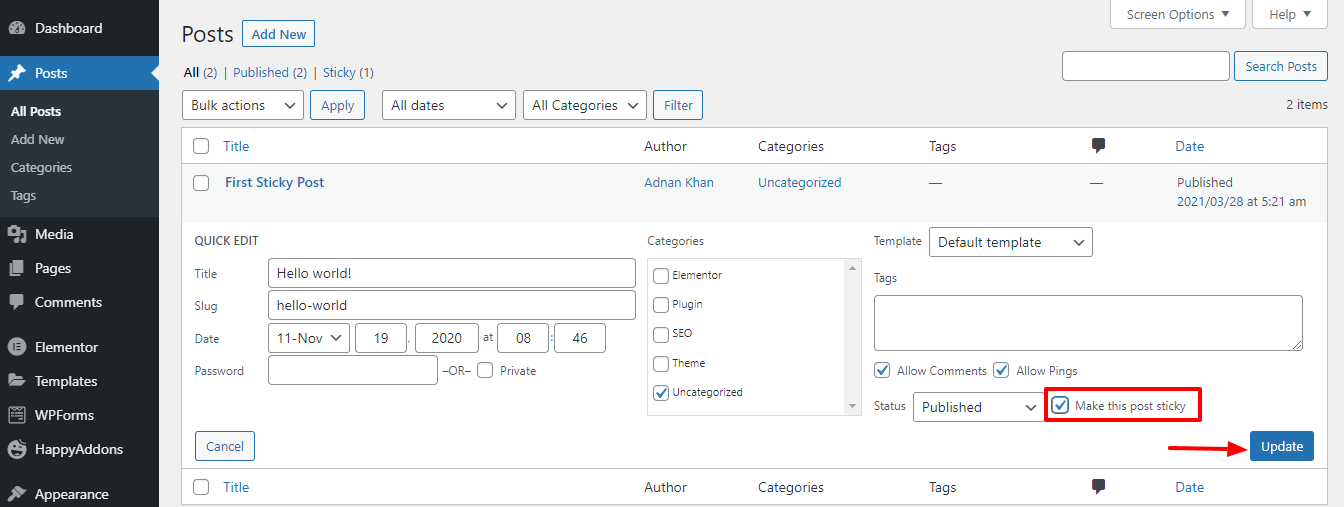 How to Make WordPress Sticky Posts with Ease 11 Make the old post sticky