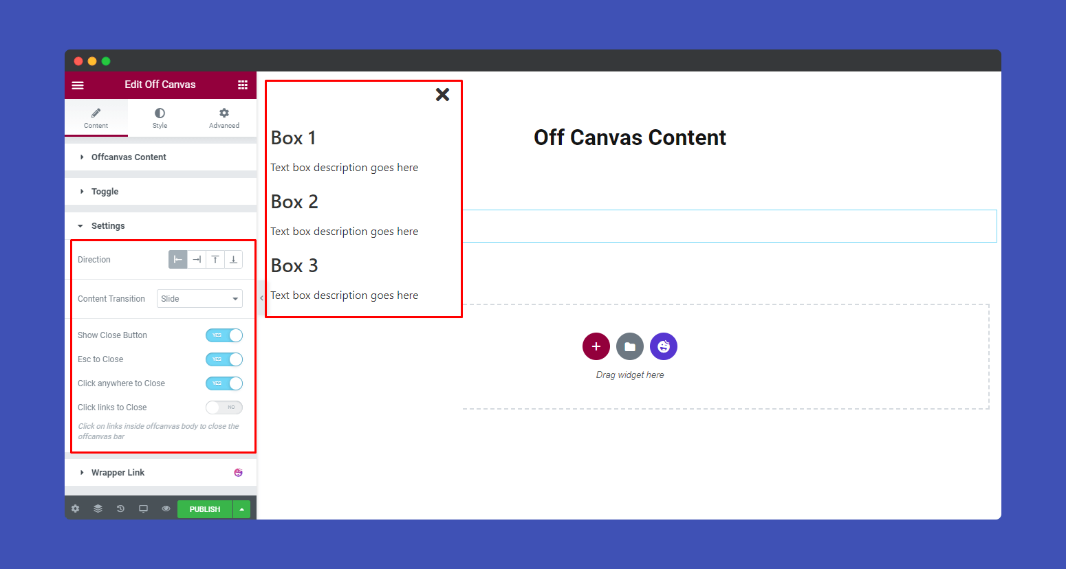 Off Canvas Content 5 Content setting