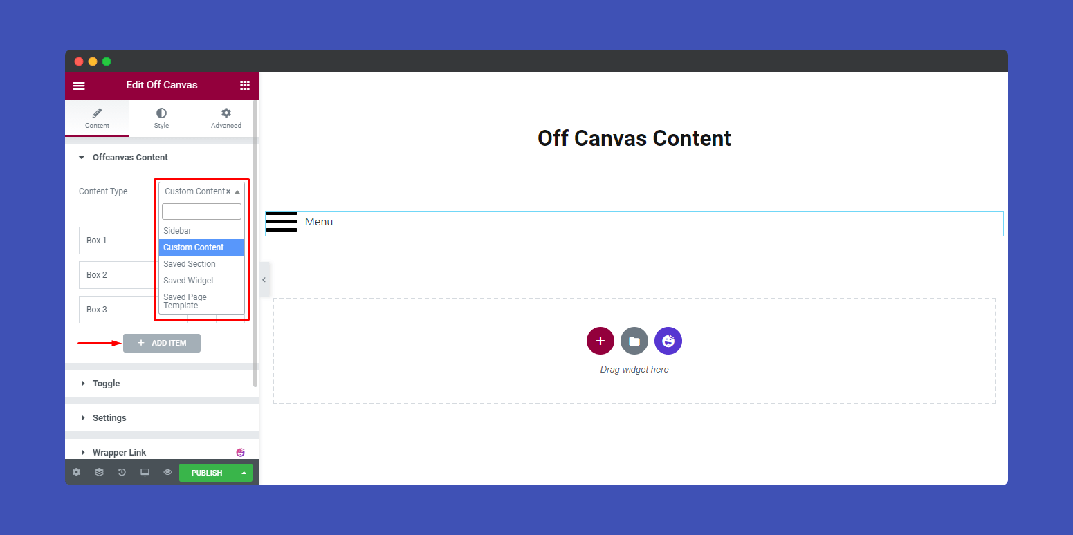 Off Canvas Content 3 Off canvas content type