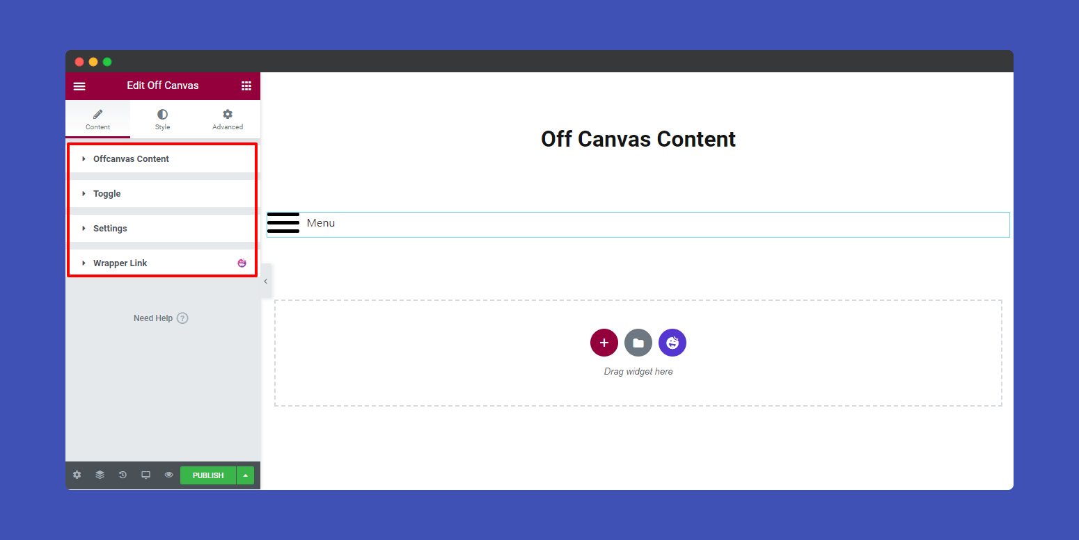 Off Canvas Content 2 Off canvas content setting