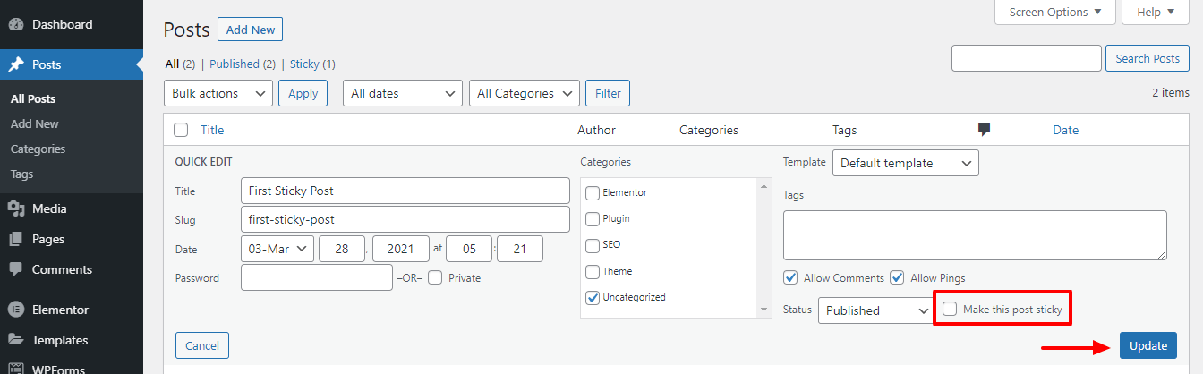 How to Make WordPress Sticky Posts with Ease 9 Remove sticky post