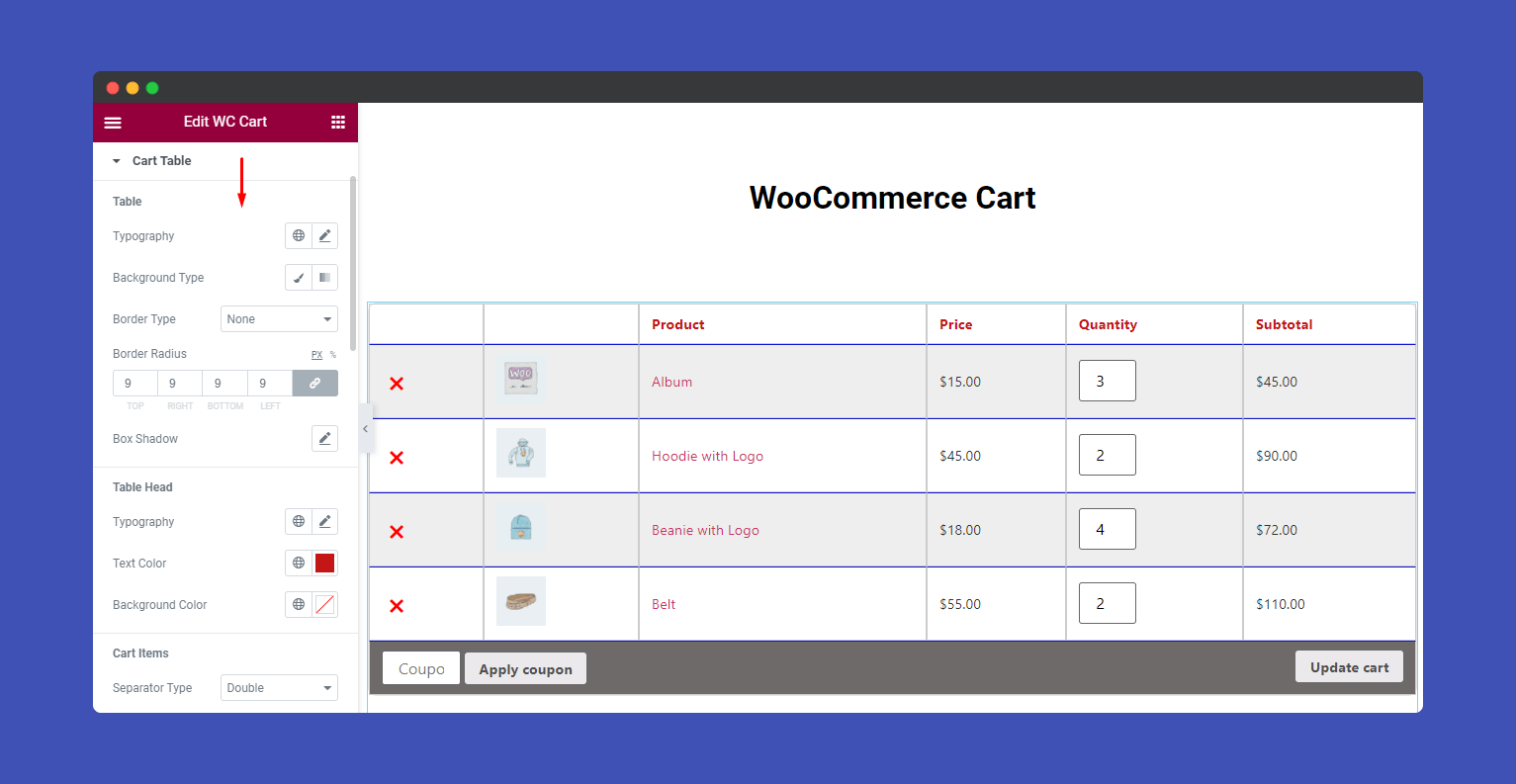 WooCommerce Cart 4 Cart table style
