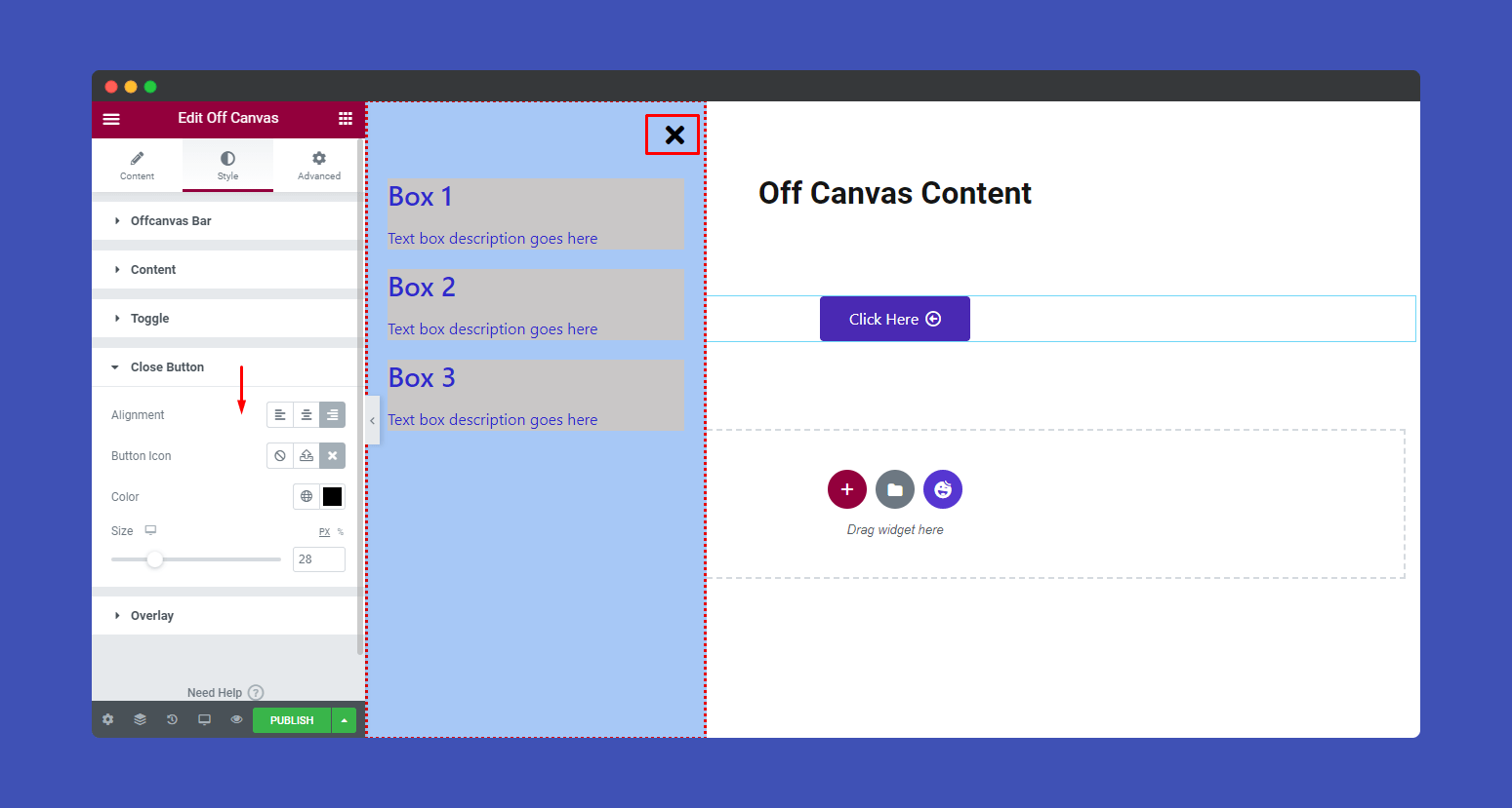 Off Canvas Content 10 Close button
