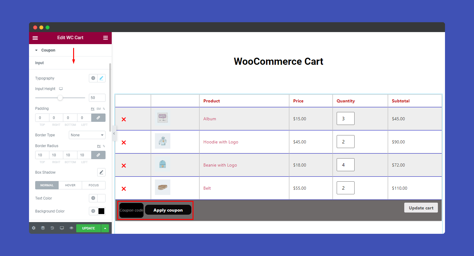 WooCommerce Cart 5 Style coupon