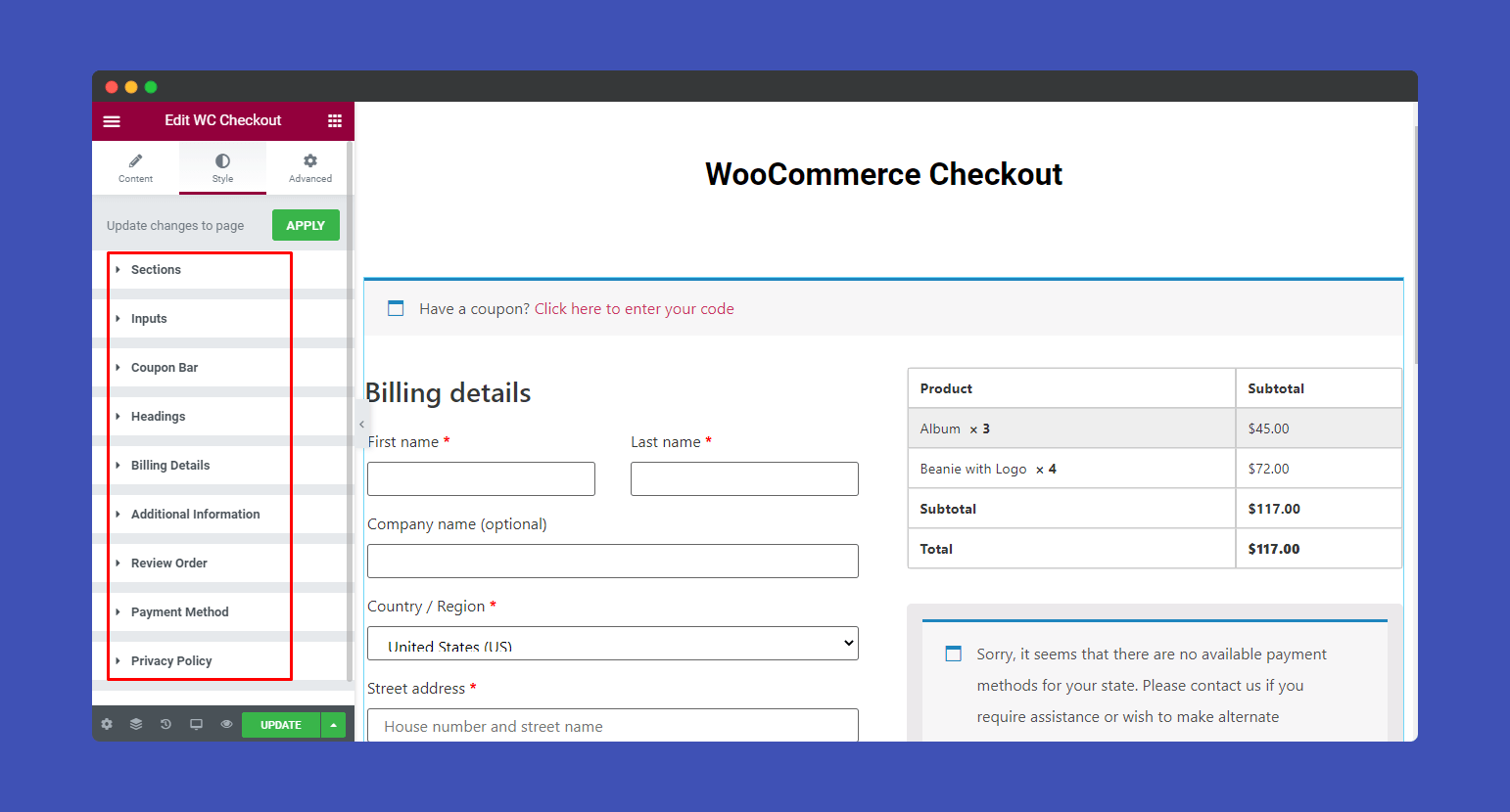 WooCommerce Checkout 4 Style WooCommerce Checkout widget
