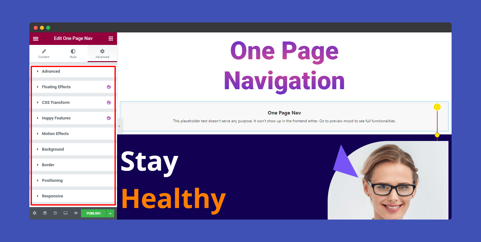One Page Navigation 25 Advanced setting of one page navigation
