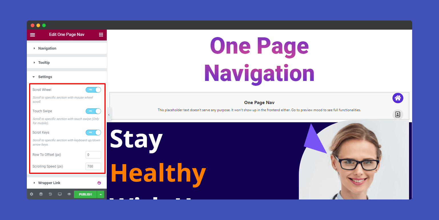 One Page Navigation 9 Content settings