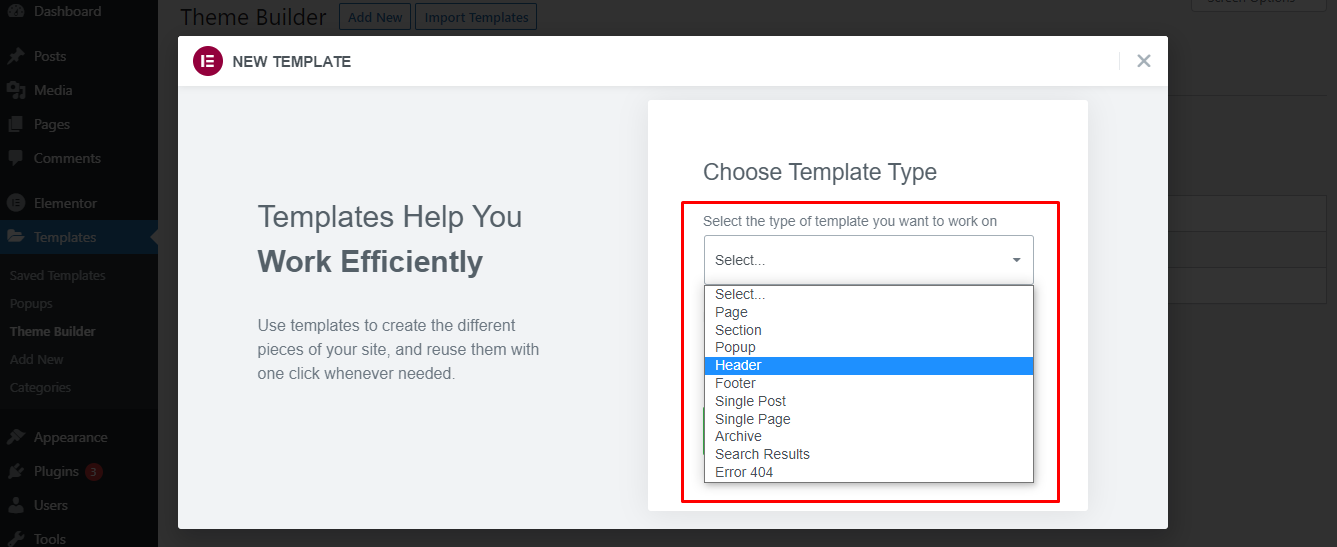 How to Use Elementor: Ultimate Guide for Beginners 27 Choose a templte type