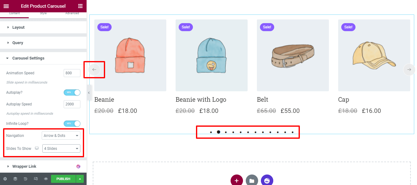 Create a Product Carousel Using WooCommerce Product Carousel Widget in Elementor Website 7 Content Carousel Settings Navigation