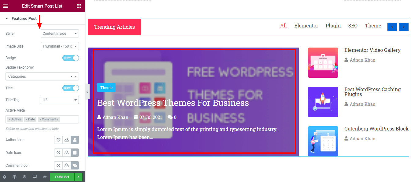 How To Create a Post List in Elementor Website Using Happy Smart Post List Widget 5 Content Featured Post Settings