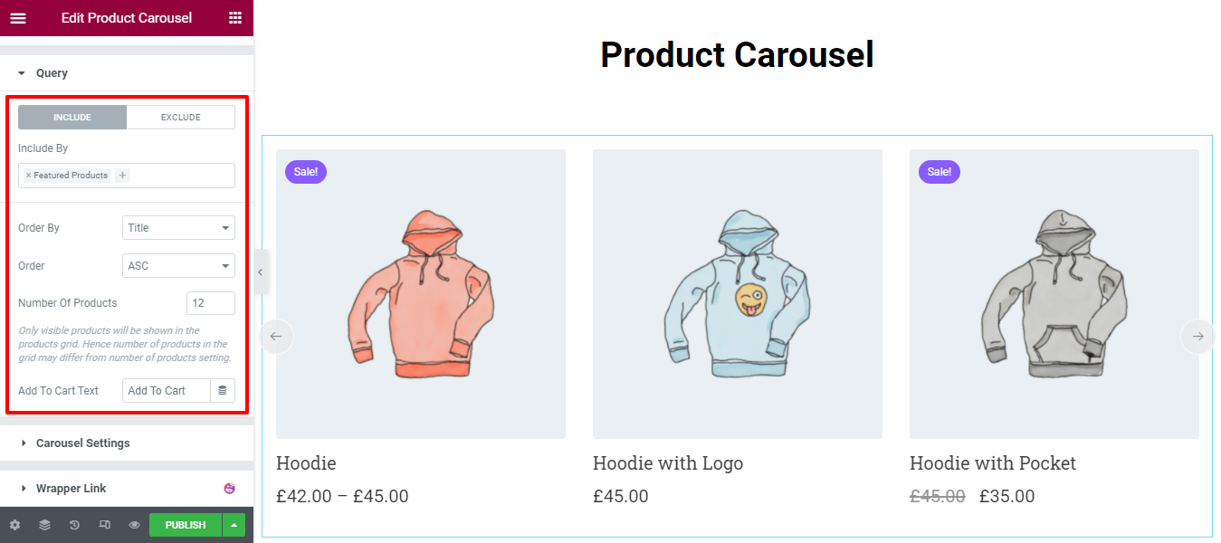 Create a Product Carousel Using WooCommerce Product Carousel Widget in Elementor Website 5 Content Query of Carousel